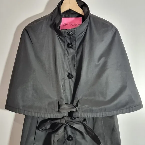 Betsey Johnson Black Cape Jacket Size Small (10) Belted Lined Designer - Picture 4 of 11
